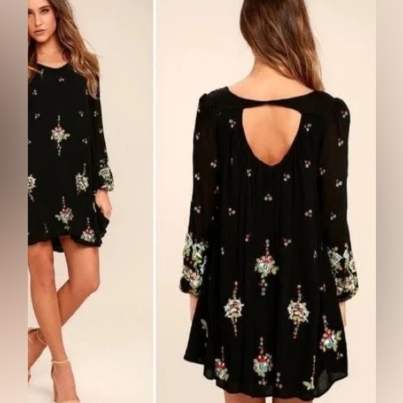 Free People embroidered bell sleeve Oxford tunic dress size xs fits oversized - Picture 1 of 8
